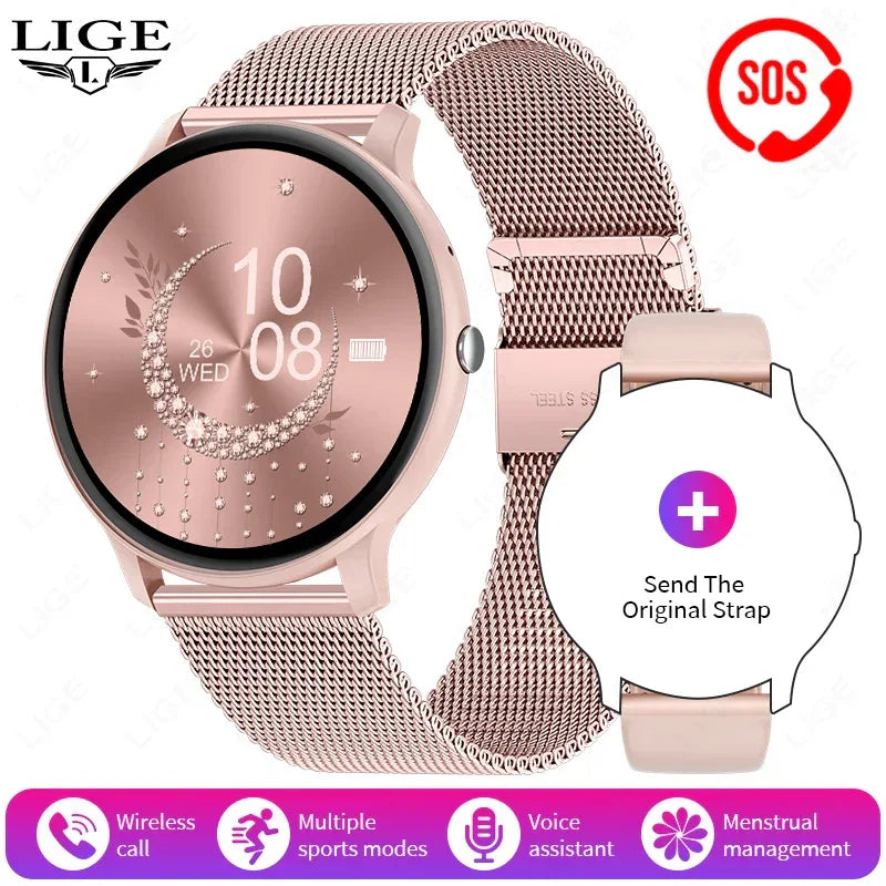 LIGE Smart Watch Women 1.39'' Full Touch Screen Custom Dials Wristwatch Bluetooth Call Blood Oxygen Monitor Sport Smartwatch Men