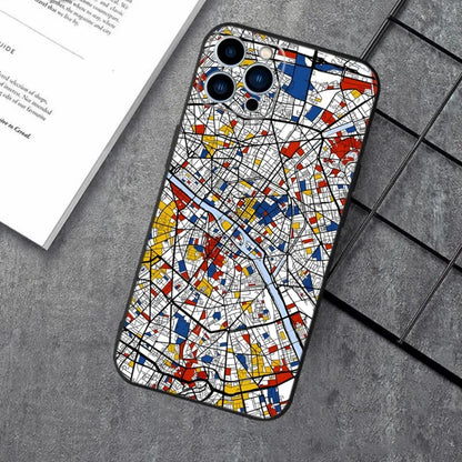 Pattern Abstract Piet Mondrian Phone Case For iPhone 16,15,14,13,12,11,XS,XR,X,8,7,Pro,Max,Plus,mini Silicone Black Cover