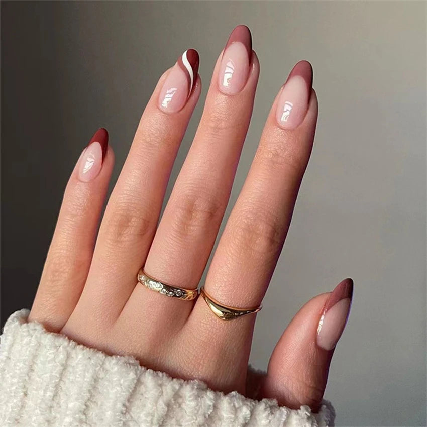 24Pcs Manicure Wearable Fake Nails Ballerina Removable Coffin Fake Nails Finished Women Girls Almond False Nails Art Decoration