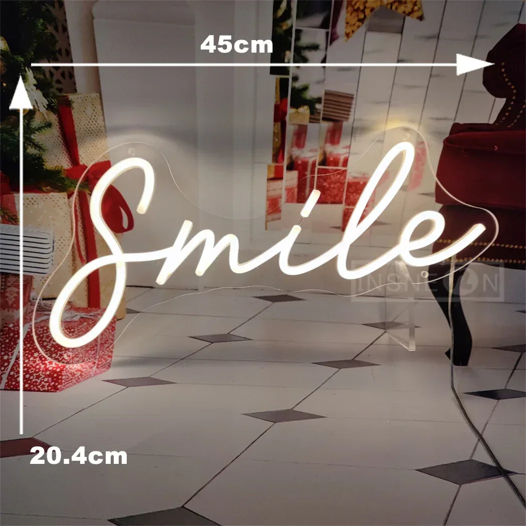 Smile Neon Signs USB-powered Desktop/Bedroom Neon Sign Girl Room Birthday Party Camping Bar Valentine's Day Christmas Decoration