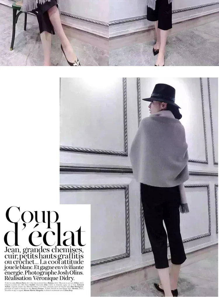 Autumn Winter Tassel Long Sweater Cardigans Casual Korean Long Sleeve Cloak Patchwork Knitwear Coats Outwaer LMFS-LM-8015