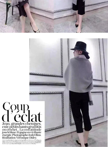 Autumn Winter Tassel Long Sweater Cardigans Casual Korean Long Sleeve Cloak Patchwork Knitwear Coats Outwaer LMFS-LM-8015