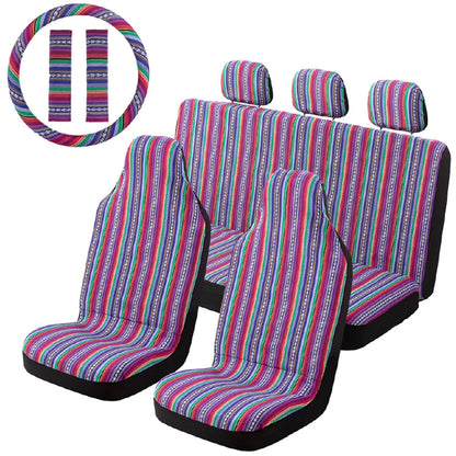 AUTO PLUS Striped Car Seat Covers Full Set with Seat Belt Pads Steering Wheel Cover Universal Washable Seat Covers for Cars by PDG ibma