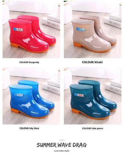 Women's Short Rain Shoes Non-slip Waterproof Rubber Boots Durable Wear-resistant Rain Boots Fleece Lined Warm Shoes Wholesale