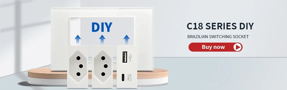 DELEFU 4*2 White Tempered Glass Brazil Standard Outlet with Double USB Type C Wall Power Socket Smart Switch Tuya Wifi 10A 20A