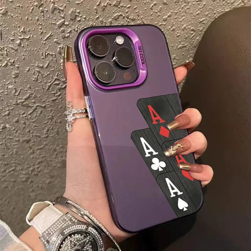 Poker For iphon 16 15 Plus X XR XS Max 11 12 13 Pro 16 Pro Max X XR XS Shockproof Ultra-Thin Hard Cover Protective Phone Case