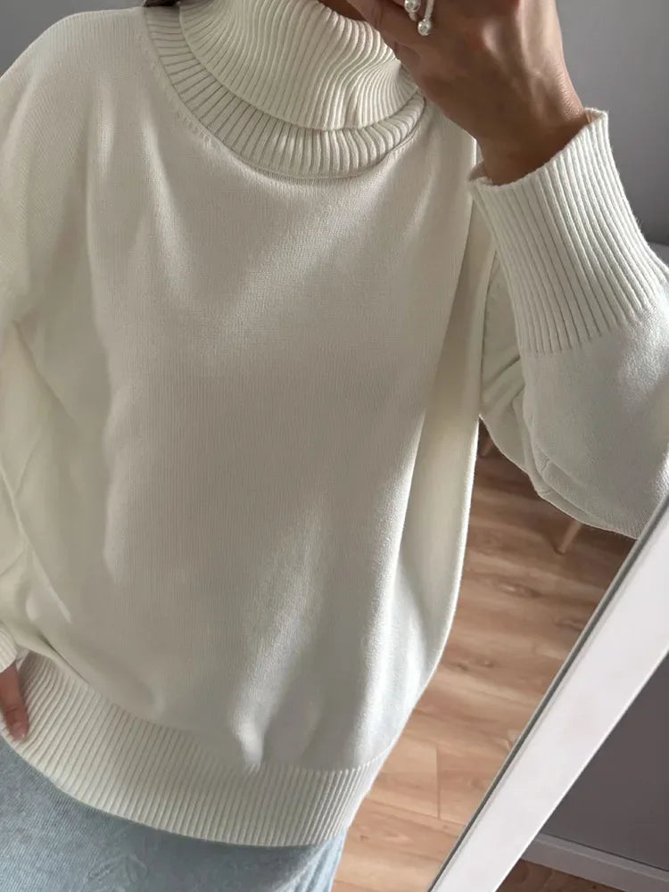 Winter Pink Turtleneck Sweaters Women Oversized Autumn Warm Women's Jumper Loose Basic White Turtleneck For Women Pullovers