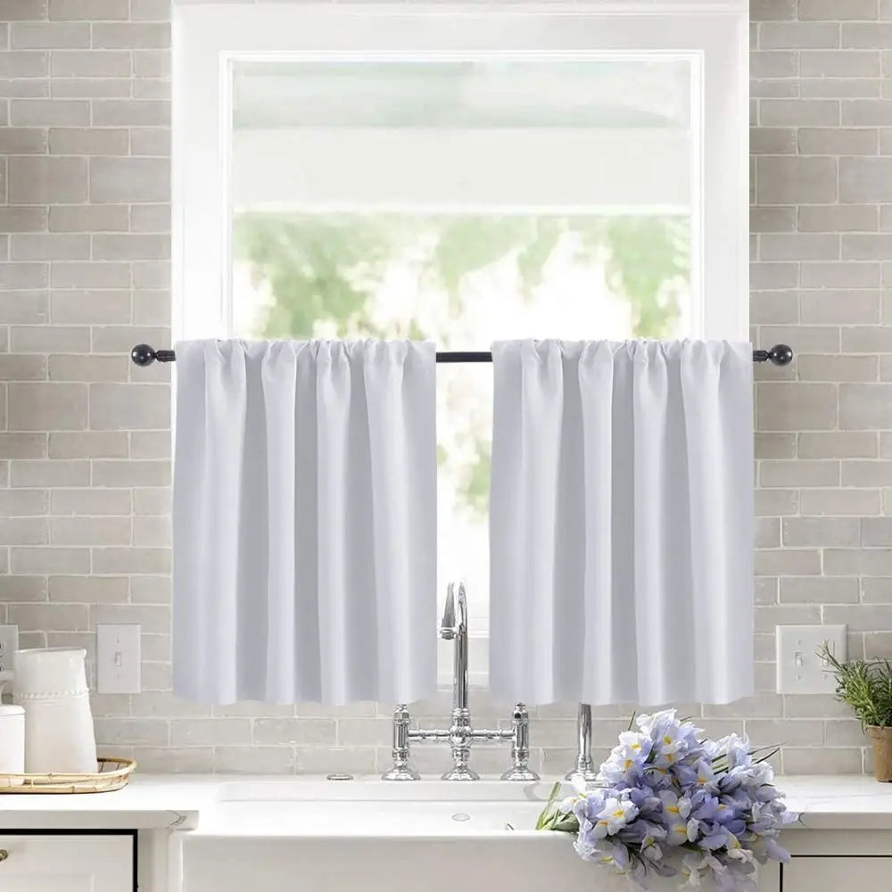 Pure Color Short Tier Curtains for Small Window Treatment Durable Short Blackout Curtain Washable Half Window Curtains