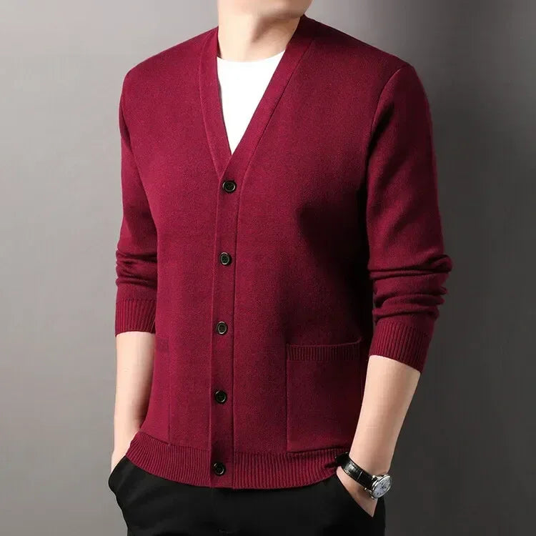 Men's  Autumn and Winter Casual Design Cardigan Thick Long Sleeved Button Up Jacket Cardigan Sweater
