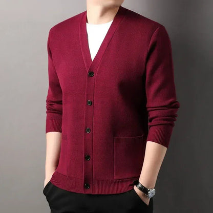 Men's  Autumn and Winter Casual Design Cardigan Thick Long Sleeved Button Up Jacket Cardigan Sweater