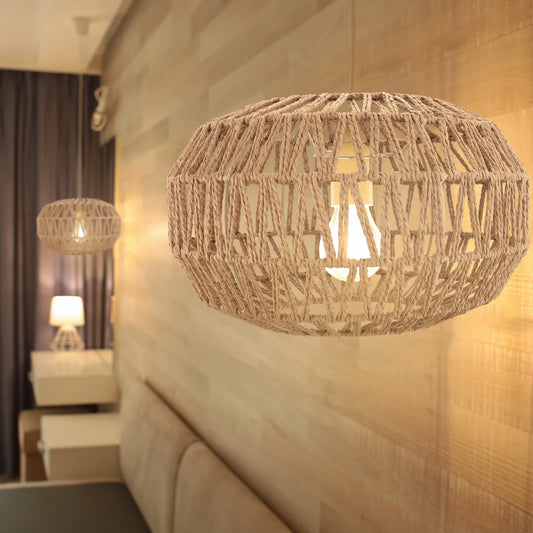 Woven Pendant Lamp Shade Hanging Light Cover for Home Restaurant Living Room Boho Handwoven Lampshade Light Fixture Bedroom
