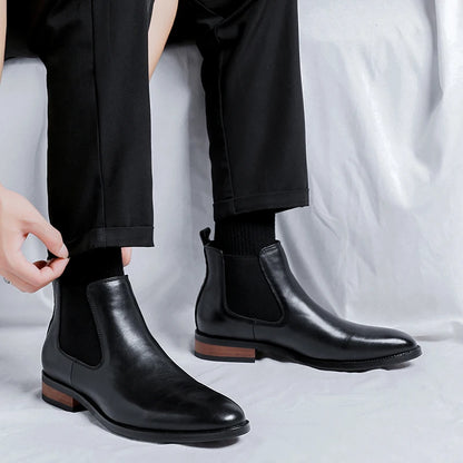 Genuine Leather Classic Men High Top Chelsea Ankle Boots High Quality Mens Casual Dress Business Shoes Comfy OutdoorBasic Boots