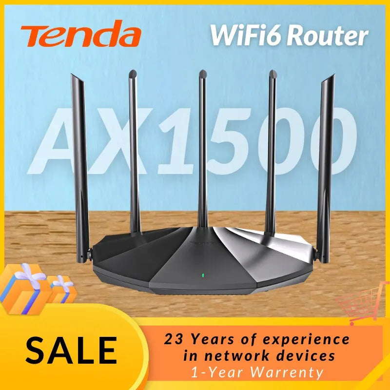 Tenda WIFI6 Router AX1500 Gigabit Wireless Router Signal Amplifier 2.4G 5GHz Beamforming Parental Control Guest Network Repeater