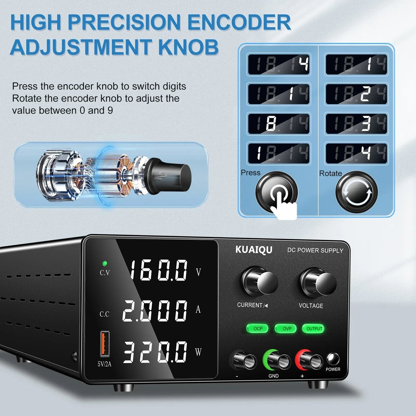 KUAIQU High Precision 30V10A Adjustable DC Stabilized Power Supply, Laboratory Specific Digital Display Power Supply, Aging Test