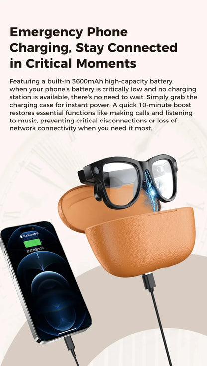 2026 New 8MP Camera Smart AI Glasses 3600mAh Charging Case Power Bank 1080P HD Camera ChatGPT 32GB Translation Video Sunglasses