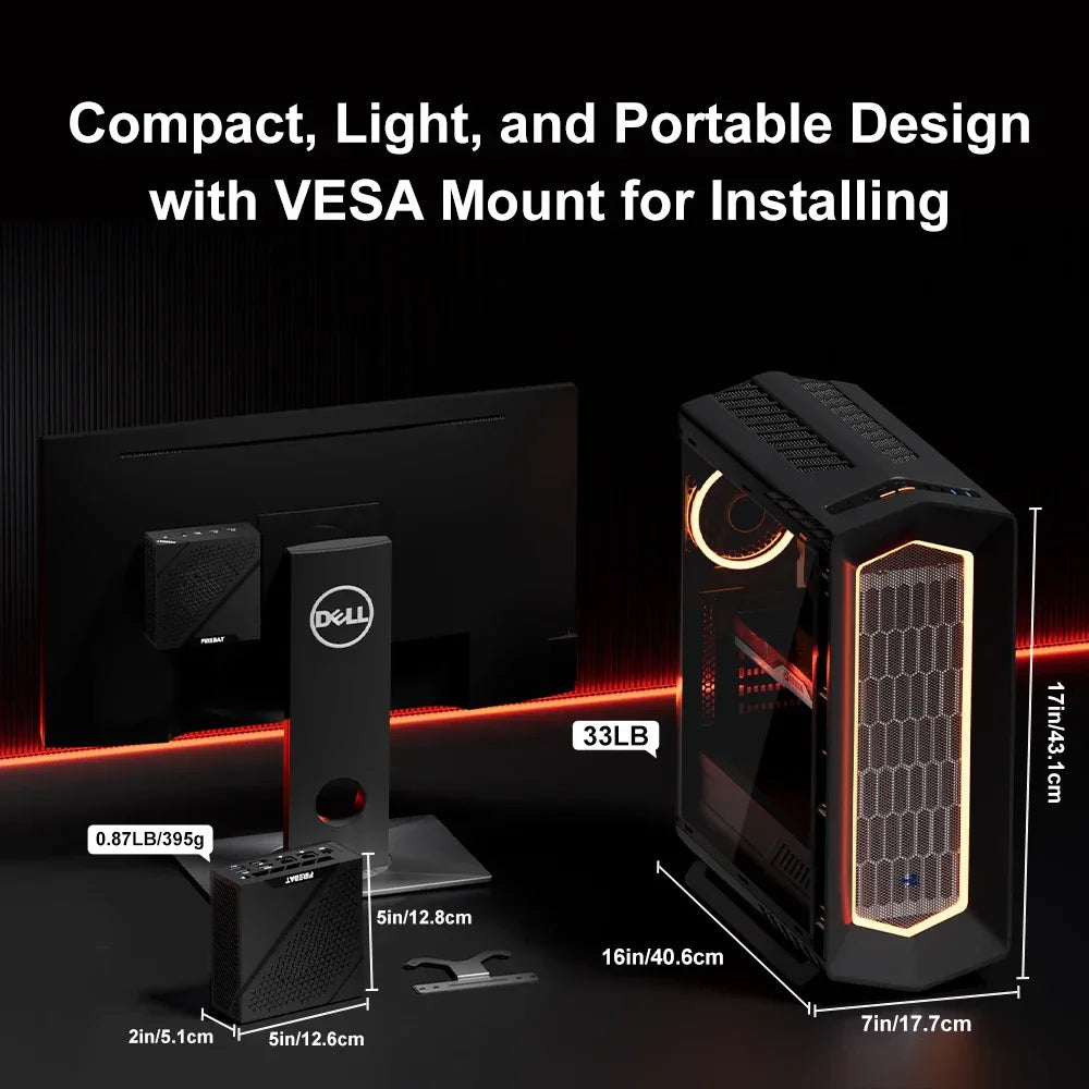 FIREBAT MINI PC AM02 AMD Ryzen 5 6600H 16GB DDR5 RAM 512GB SSD WIFI6 BT5.2 Windows11 Portable Desktop Computer Network port HDMI