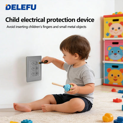 DELEFU Grey PC Panel Brazil Standard Wall Power Socket Double USB Type C Outlet Light Switch Home Office Electrical Plug 10A 20A