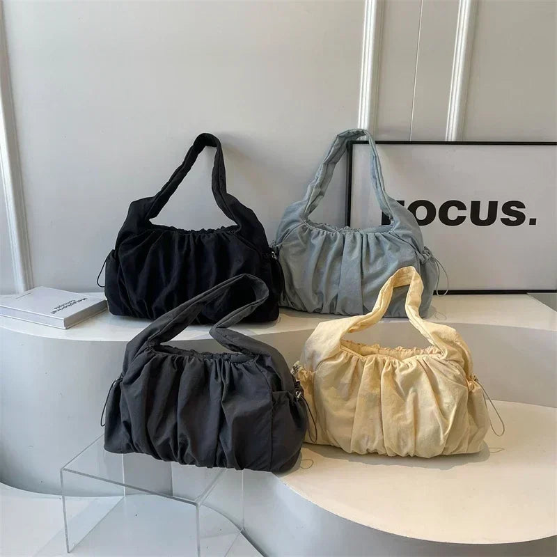 Nylon Cloth Bag Women Tote Bag Large Capacity Summer 2025 New Fashionable women's pleated Outdoor Travel bag Shoulder Bag