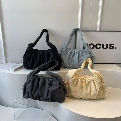 Nylon Cloth Bag Women Tote Bag Large Capacity Summer 2025 New Fashionable women's pleated Outdoor Travel bag Shoulder Bag
