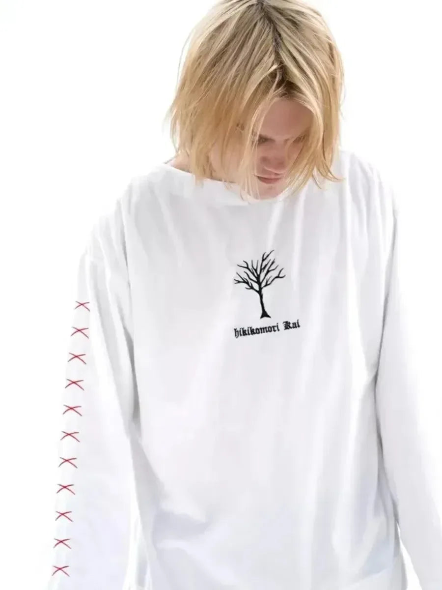 Spring Autumn Pure Cotton Long Sleeve T-Shirt Street Style Casual Loose Fashionable Cool Top for Women Crew Neck Tee