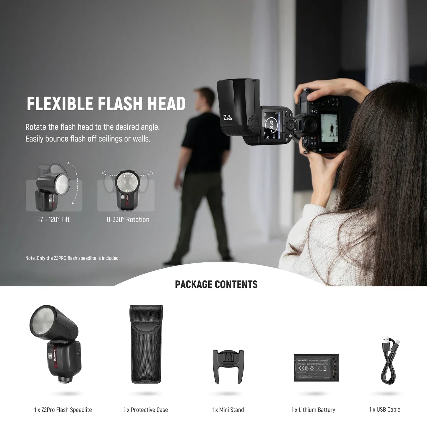 NEEWER Z2 PRO 2.4G TTL Round Head Flash Speedlite with 600 Full Power Flash For Nikon/Sony/Canon Wireless Compatible with Godox