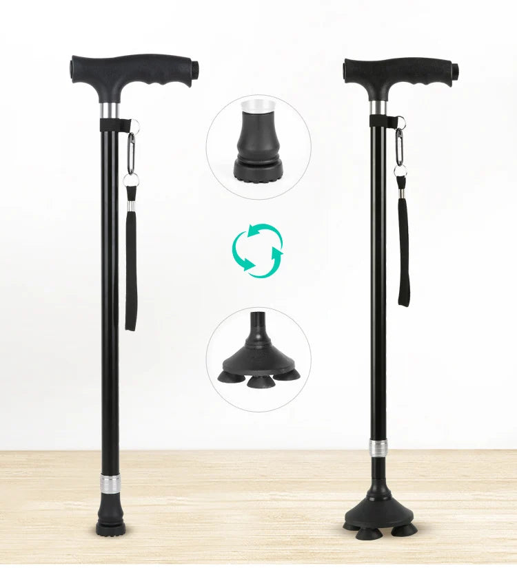 1pc Old People Crutch 60-94cm Telescoping Aluminum Alloy Rod Walking Stick T-handle with Lamp