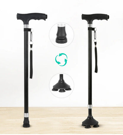 1pc Old People Crutch 60-94cm Telescoping Aluminum Alloy Rod Walking Stick T-handle with Lamp