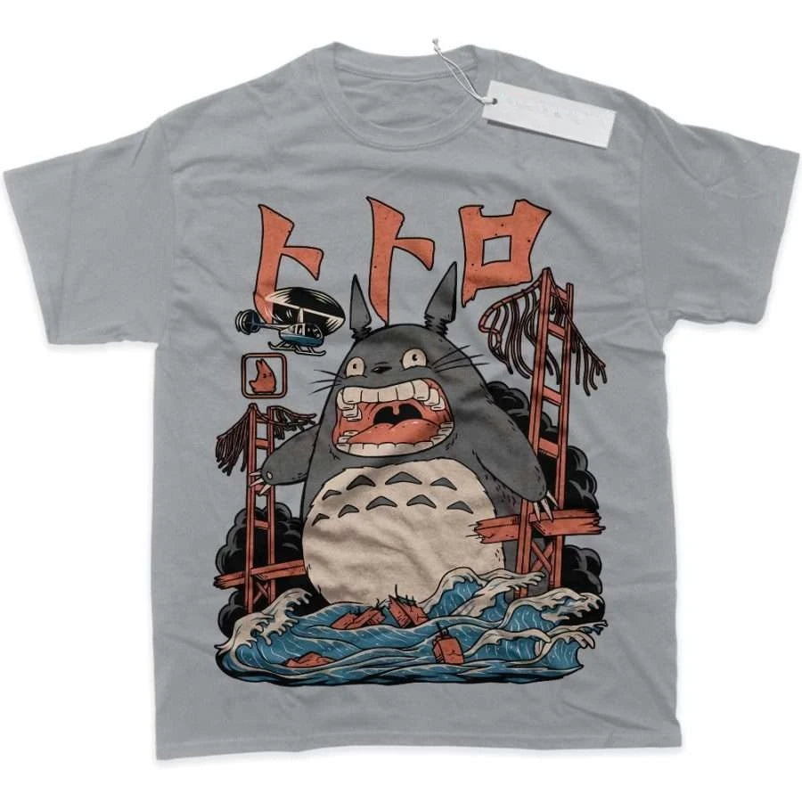 Men's T Shirt Sports T Shirt Short Sleeve T Shirt My Neighbor Totoro Grey Cat White Teeth Red Paper Planes Blue Wave Print