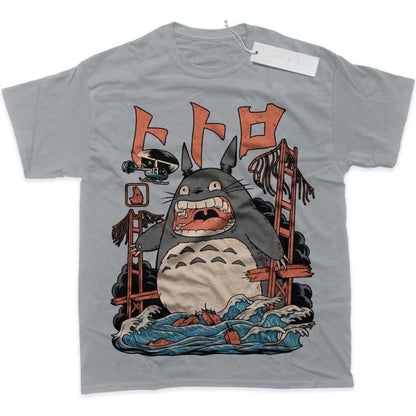 Men's T Shirt Sports T Shirt Short Sleeve T Shirt My Neighbor Totoro Grey Cat White Teeth Red Paper Planes Blue Wave Print