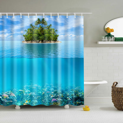 Customized Blue sky Beach Shower Curtain Modern scenery print Bathroom 3D Blackout curtain Large 180x200cm for bathroom cortina