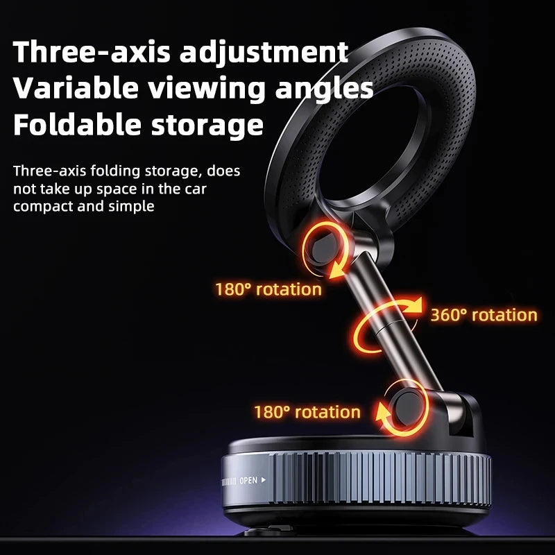 K007 Strong Magnetic Car Phone Holder Foldable Design 360° Adjustable Vacuum Mount for Car/Desk/Bathroom/Universal Use