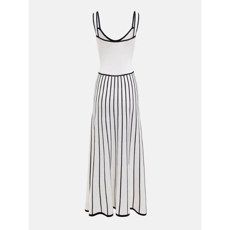 Tossy Striped Knit Backless Maxi Dress Women Slim Contrast Strapless Fashion Elegant Party Dress 2024 Knitwear Female Long Dress