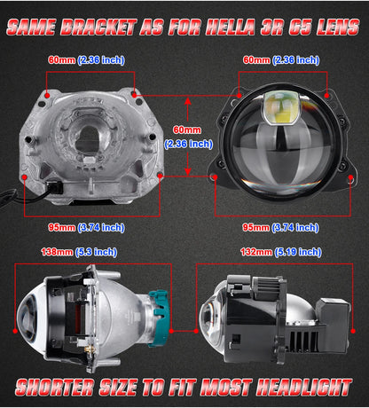 Riderspark 3 Inch Bi LED Projector Headlights Lenses Hella Laser LED Lights 160W 60000LM Headlamp Car Accessories RHD LHD Spot