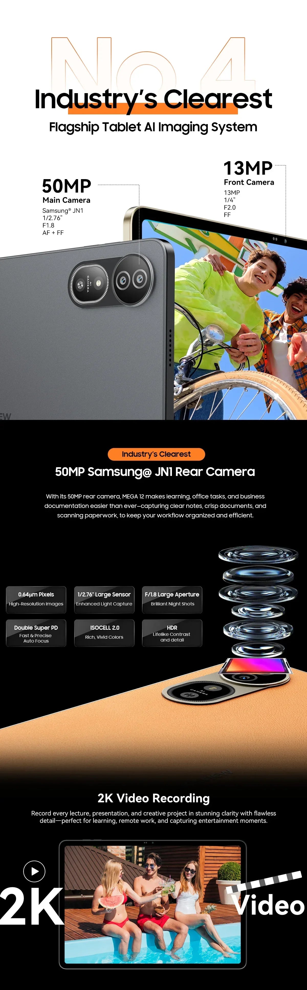 Blackview MEGA 12 Tablet 5G 12.2" 2.4K 120Hz Display Dimensity 7200 CPU IP69K Waterproof 50MP Camera 10000mAh Pad PC