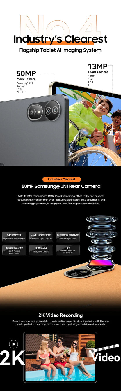 Blackview MEGA 12 Tablet 5G 12.2" 2.4K 120Hz Display Dimensity 7200 CPU IP69K Waterproof 50MP Camera 10000mAh Pad PC