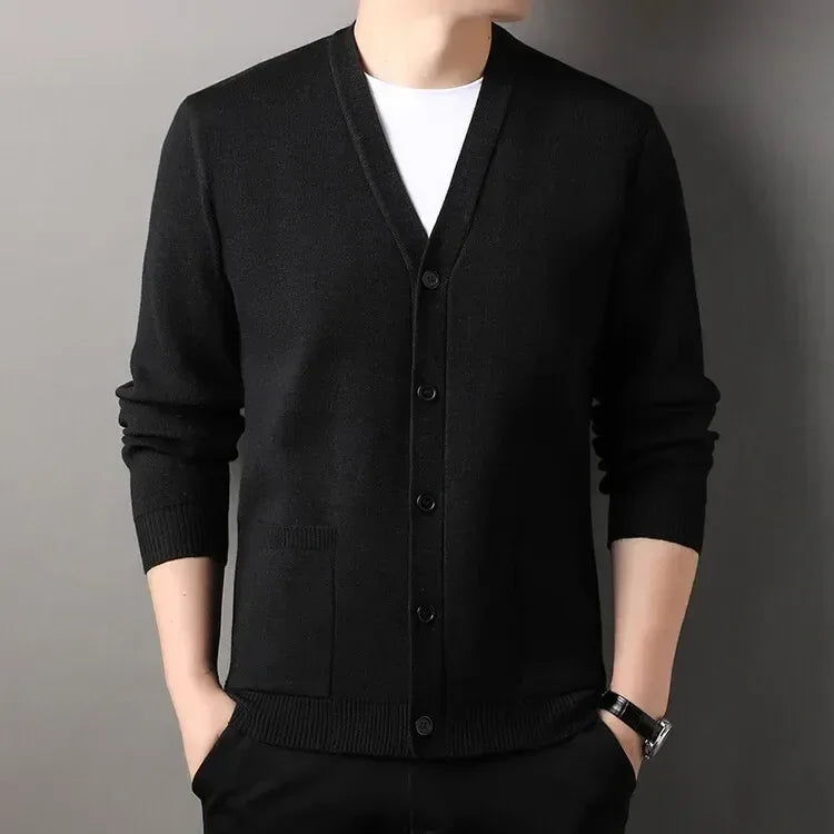 Men's  Autumn and Winter Casual Design Cardigan Thick Long Sleeved Button Up Jacket Cardigan Sweater