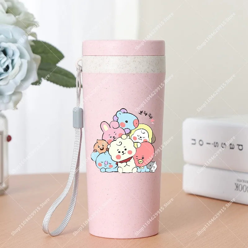 350ml BT21 Portable Water Bottle COOKY TATA RJ Cute Anime Leak-proof Plastic Drinking Cup Milk Coffee Juice Cup Drinkware Gift