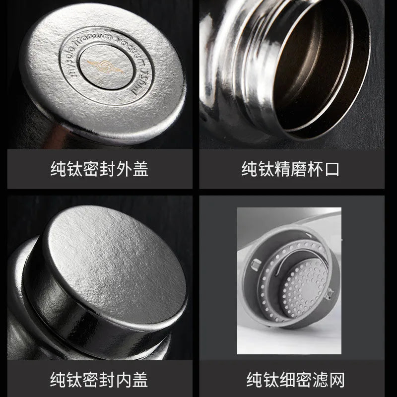 750ml Business Thermos Cup With Tea Separator,Double Layer Pure Titanium Vacuum Flasks,High-end Drinkware,Portable Water Bottle