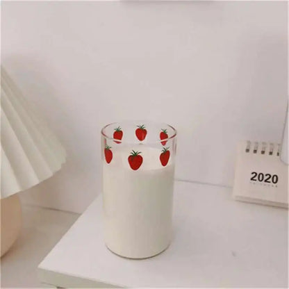 300 ML High Borosilicate Nana Cute Strawberry Water Milk Drinking Glasses Cup with Straw Upgrade Thickened Version Gift