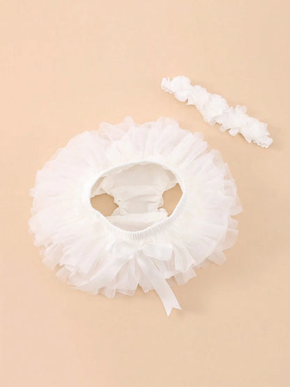 Boutique Baby Girls Tutu Bloomers Diaper Cover Newborn Soft Fluffy Solid Color Tulle Bloomer Skirts and Flower Headband Set