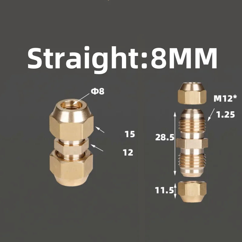 1pcs Flared Brass Straight through pipe fittings 6/8/10/12/14mm Tube connector Fitting Air conditioning extension tool Fitting