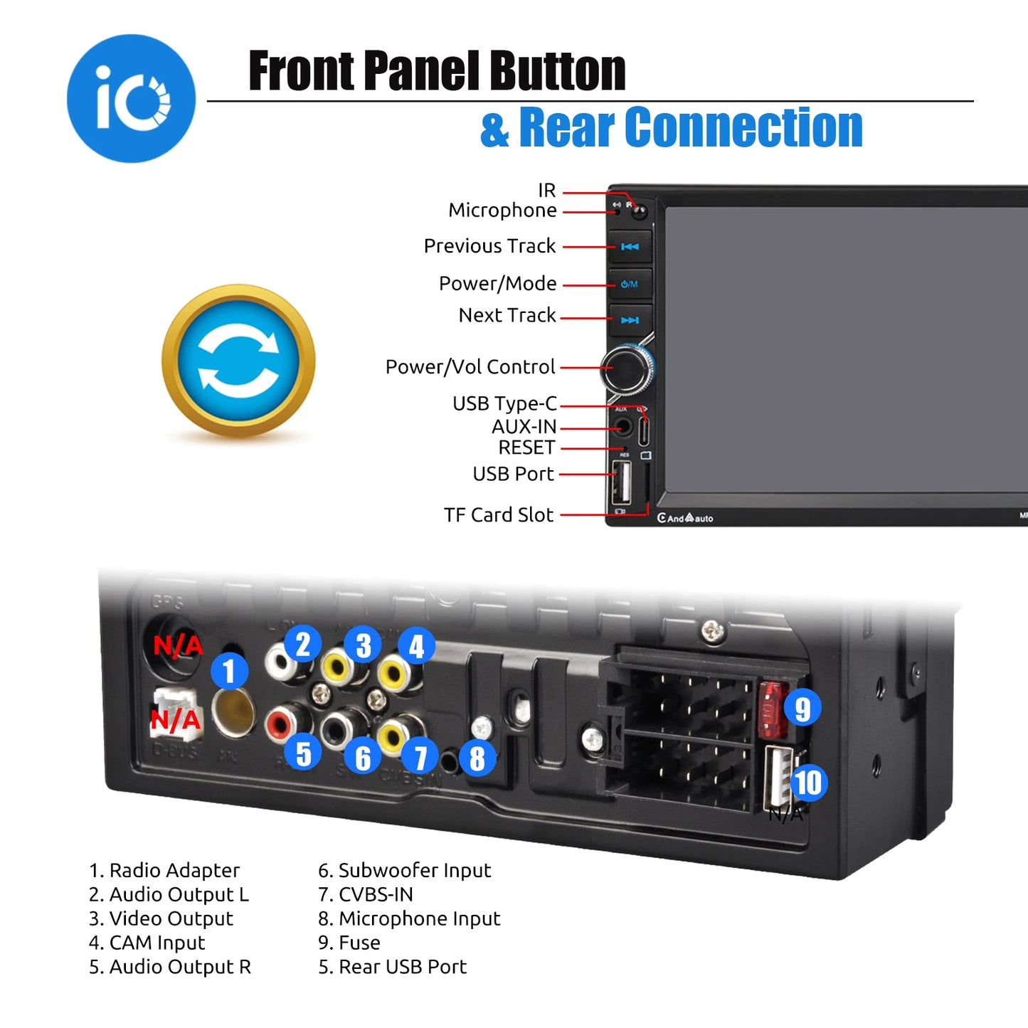 7 Inch HD Touch Screen Car Radio 2 Din High Quality Video Player Wince Wireless CarPlay Android Auto Bluetooth Rear Camera