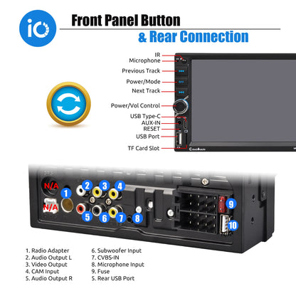 7 Inch HD Touch Screen Car Radio 2 Din High Quality Video Player Wince Wireless CarPlay Android Auto Bluetooth Rear Camera