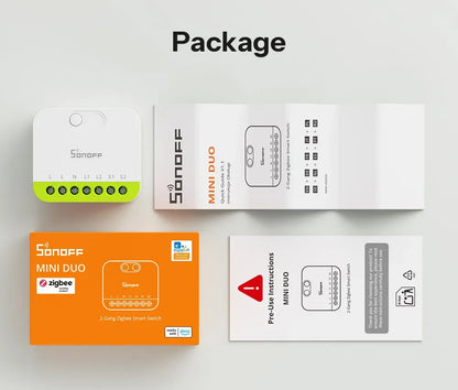 SONOFF MINI DUO 2-Gang Zigbee Smart Switch MINI-ZB2GS Small & Safe Dual-Load Control Supports External Switch Require zigbee hub