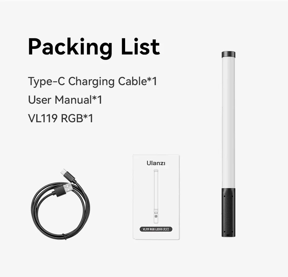 Ulanzi Upgraded VL119 10W RGB Light Wand Stick Light Handheld Stick for Protrait Photography Live Streaming with Type-C Charging