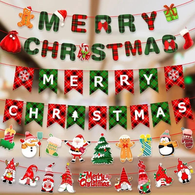 Christmas Banner Tree Ornaments Merry Decoration for Home 2025 Santa Claus Pendant Xmas Gifts New Year 2026 Flag Party Pulling