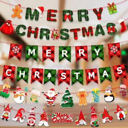 Christmas Banner Tree Ornaments Merry Decoration for Home 2025 Santa Claus Pendant Xmas Gifts New Year 2026 Flag Party Pulling