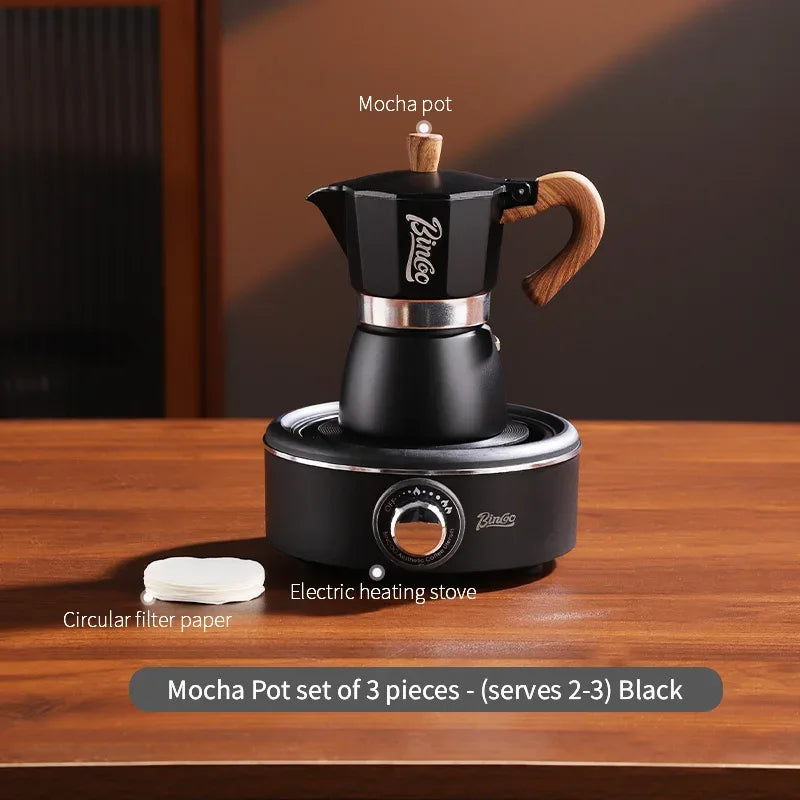 Bincoo Coffee Moka Pot Set with Electric Heating Plate for Home Use Small Espresso Extraction Machine Complete Brewing Kit