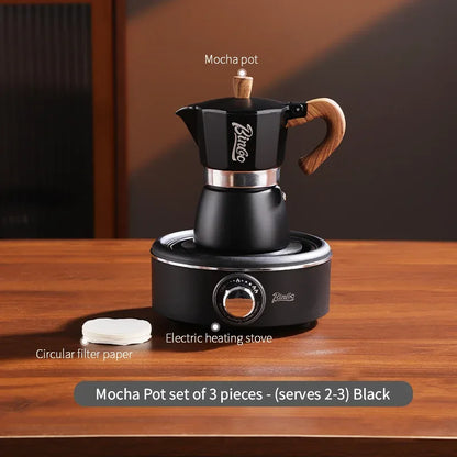 Bincoo Coffee Moka Pot Set with Electric Heating Plate for Home Use Small Espresso Extraction Machine Complete Brewing Kit
