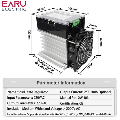 220V AC Single Phase Full Isolation Voltage Regulator Module 25-200A With Heat Sink Fan Kit - SMT DCB High Precision Industrial